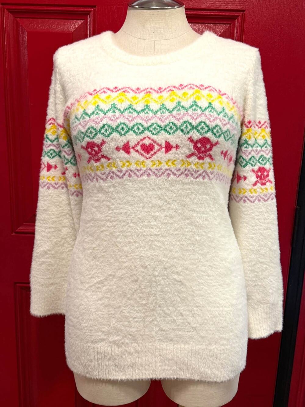 Torrid 5 Fair Isle Skull x Bones Fuzzy Plush Pullover Sweater 5X Punk Tattoo New